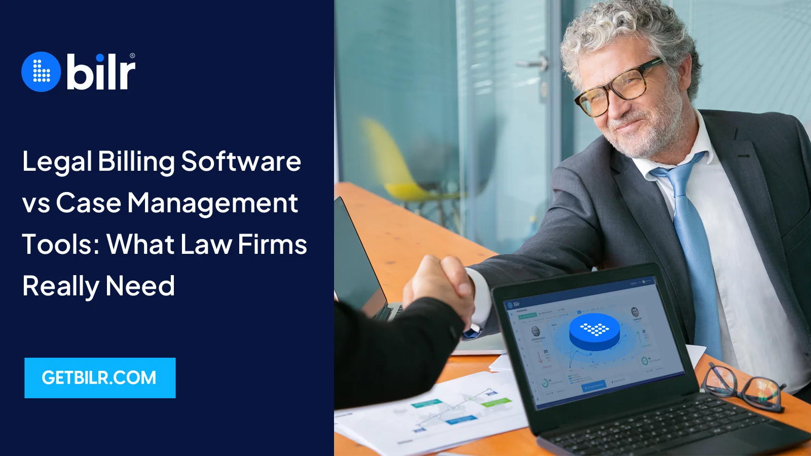 Legal Billing Software vs Case Management Tools comparison for law firms showing time tracking, billing, invoicing, UTBMS coding, LEDES formats, and revenue management with Bilr.